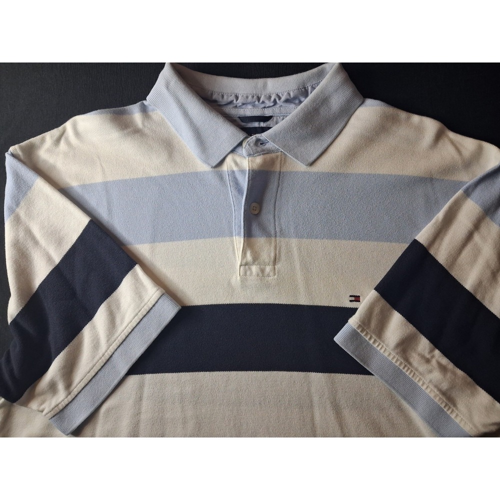 Tommy Hilfiger Polo Shirt Blue White Navy Striped Men's Size XL
